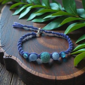 Handcrafted Agate Lava Stone Blue Beaded Bracelet